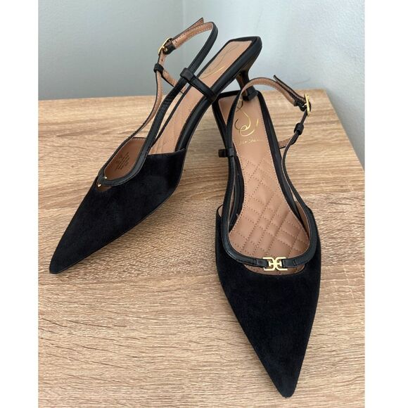 Sam Edelman Shoes - Sam Edelman Toni Slingback Pointed Toe Kitten Heel Pump size 7.5 Black Suede